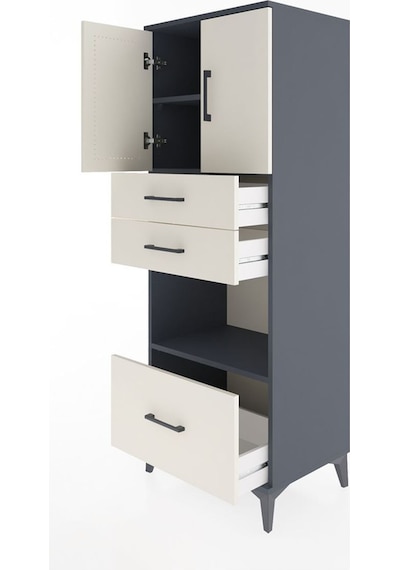 Hyperion Dolap 3 Raflı 3 Çekmeceli 2 Kapaklı 60x44x163 Antrasit-aytaşı Antrasit