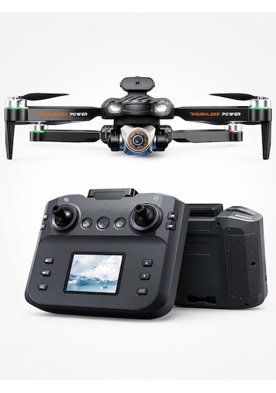 S9 Aerıal Drone Ekranlı Kumanda Fırçasız Motor 2.4g Rc Quadcopter Wi-fi Cam Fpv Canlı Yayın Engel Algılama Sabit Durma Katlanabilir Tek Tuşla Dönüş Çift Lens 50x Zoom Optik Akış Koruma