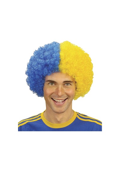 Sarı Lacivert Kıvırcık Afro Bonus Taraftar Peruğu