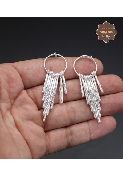 Sallantılı Çubuk İşlemeli 925 Ayar Gümüş Telkari Kadın Küpe 201024663 Gümüş