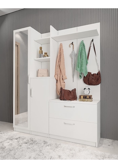 Çizgi Portmanto Vestiyer Ayakkabılık Beyaz180 CM