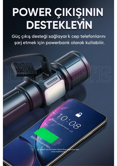 Çift Işık Kaynaklı, Manyetik Tabanlı, Şarj Edilebilir Profesyonel Led El Feneri 7500 Lümen Çok Renkli
