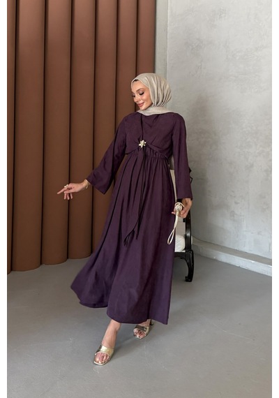Riella Butik Pavera Tesettür Elbise Mürdüm