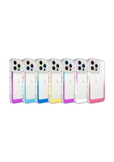 Apple iPhone 14 Pro Max Uyumlu Simli Ve Renk Geçiş Tasarımlı L Korumalı Mor-beyaz Mor-beyaz