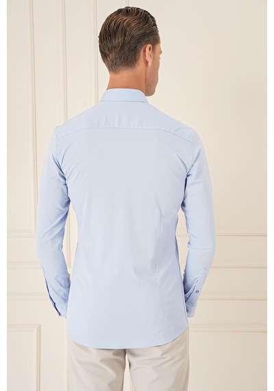 Efor Slim Fit Düğmeli Yaka Esnek Pamuk Klasik Mavi Gömlek Gk 727 Mavi