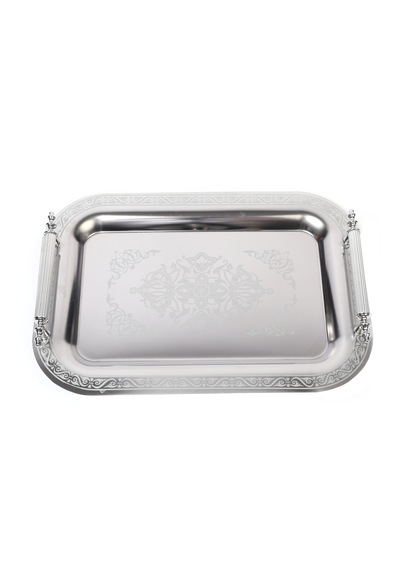 Paslanmaz Çelik Lüks Model Silver Desen Çay Kahve Tepsisi 34,5 X 24,5 Cm Gümüş - Gri