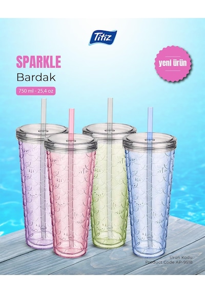 Sparkle Cam Şişe, 750 Ml Kapasiteli, Mavi Çok Renkli