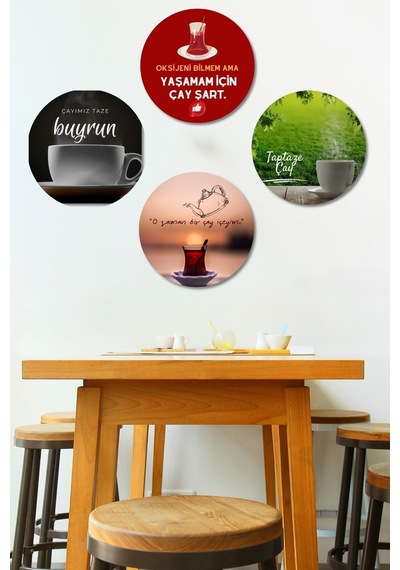 10 Lu Yuvarlak Ahşap Cafe Çay Tablo Seti, Çay Ocağı, Mutfak Ve Ev Duvar Dekorasyonu