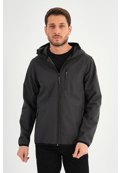 Alexander Gardi Alexandergardı Fermuarlı İçi Polarlı Su İtici Softshell Kumaş Kapüşonlu Mont E24-mnt-01 Gri