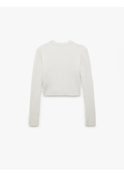 Koton Uzun Kollu Bisiklet Yaka Triko Crop Kazak Ekru 6wal90113ht Ekru