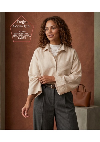 Smalltouch Kadın İspanyol Kol Keten Oversize İç Göstermeyen Kimono Gömlek Ekru