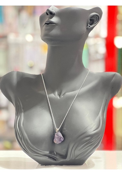 Sertifikalı Işlenmemiş Doğal Taş Ametist Kolye Çok REnkli