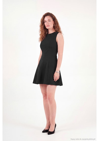 Lela A Kesim Dikiş Detaylı Mini Boy Davet Elbise Kadın Elbise 6523003 Siyah