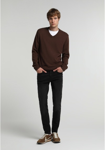 Colin's Colins Regular Fit V Yaka Düz Erkek Kahverengi Kazak Cl1066745 Q1.v2 Dbm Dark Brown Melange