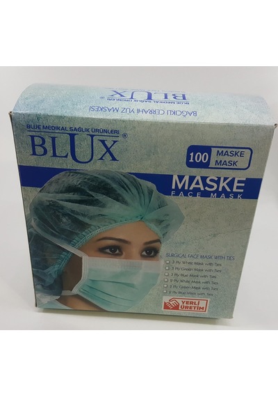 Blux Medikal Bağcıklı Maske 3 Katlı Telli Bağlama İpli K-349 100 Adet