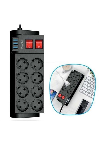 Lunaev Isıya Dayanıklı Termal Akım Korumalı 2 Metre 16a 4000 W 8li Priz Ve 3 Usb Li Uzatma Kablosu 0
