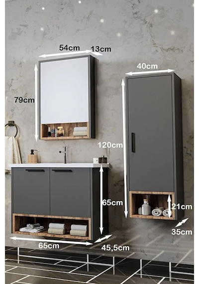 Banyo Karanfil 65 Cm %100 Mdf Antrasit Lavabolu Banyo Dolabı Ayna Alt Dolap Lavabo Boy Dolabı Antrasit Banyo Karanfil 65 Cm %100 Mdf Antrasit Lavabolu Banyo Dolabı Ayna Alt Dolap Lavabo Boy Dolabı Antrasit