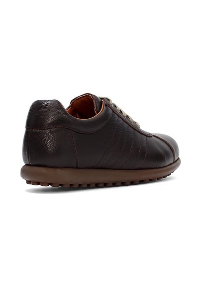 Erkek Koyu Kahverengi Bağcıklı Deri Sneaker