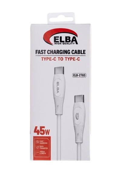 Elba Elb-2703 45w Type-c To Type-c 1mt Beyaz Silikon Şarj Kablosu 480mps Hızlı Şarj