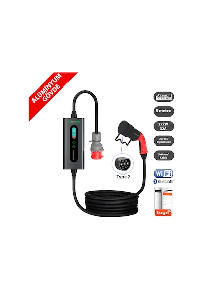 Truwatt Zta505 22kw Taşınabilir Elektrikli Araç Şarj Cihazı 32a/380v 5 Metre