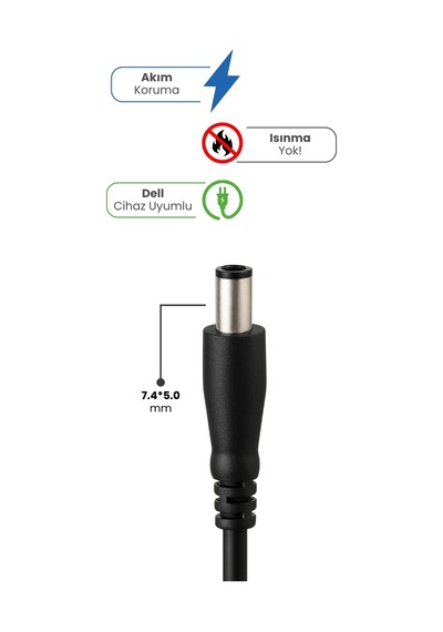 Dell Laptop Notebook Adaptörü Şarj Aleti 19.5v 4.62a 90w Kalın Uç 7.4x5.0mm Yerli Üretim
