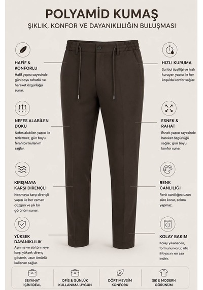 Danger Erkek Premium Poliamid Kumaş Comfort Fit Jogger Kahverengi Pantolon - 252dngr