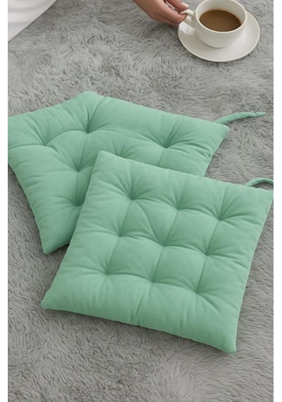 4 Lü Sandalye Minderi Bağcıklı, Çökme Yapmaz Sünger Dolgulu, Yıkanabilir 40x40 Cm Sarı Diğer
