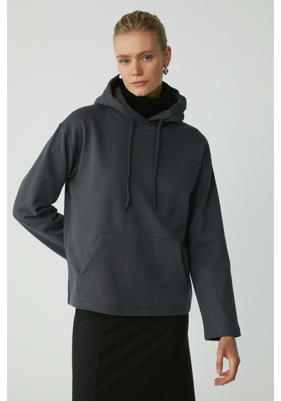 Ethıquet Pıper Kadın Içi Polarlı Yumuşacık Comfort Fit Kapüşonlu Kanguru Cepli Antrasit Sweatshirt
