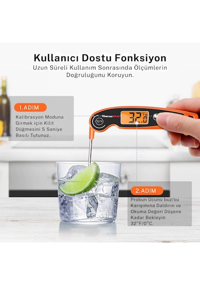 Thermopro TP605O Katlanabilir Problu Profesyonel Gıda Pişirme Termometresi-Turuncu