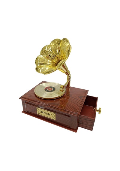Dekoratif Gramofon Müzik Kutusu Çekmeceli Retro 12x9cm