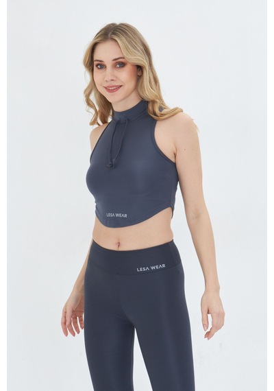 Lesa Wear Soft Touch Bedene Oturan İp Detaylı Sporcu Crop Sütyeni Antrasit
