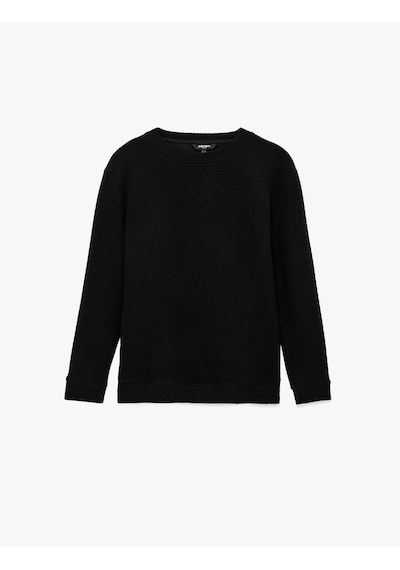 Koton Regular Fit Uzun Kollu Dokulu Bisiklet Yaka Sweatshirt Siyah 6sam70011mk Siyah
