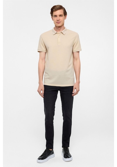 Süvari Bej Regular Armürlü Polo Yaka Tişört-38358 Bej