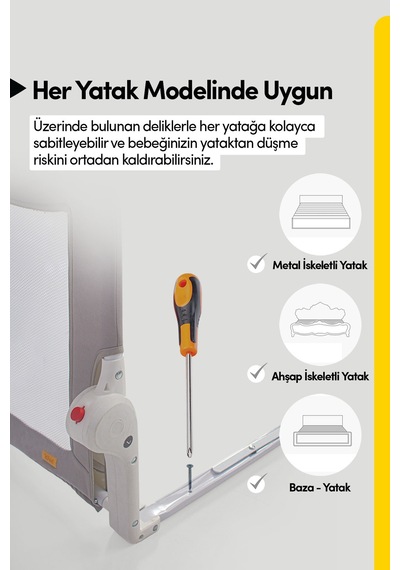 Kiwi Çocuk Yatak Koruyucu Bariyeri Ve Yatak Korkuluğu, Ekstra Dolgulu Kumaş Bed Guard Beyaz 150x65