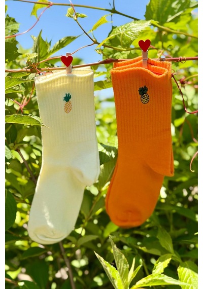 Lousocks Unisex Ananas Nakışlı 2'li Tenis Spor Çorap Çok Renkli