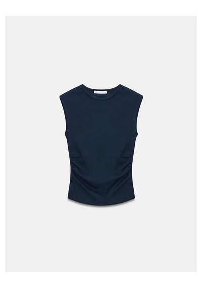 Dilvin Kadın Kenarları Büzgülü Lacivert T-shirt - 101a21054