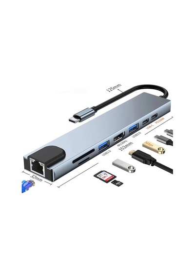 Miaxtreme 8 In 1 Usb Type-c Usb 2.0/3.0 Audio 3.5 Tf Sd Çevirici Adaptör Çok Portlu Çoklayıcı Usb Hub