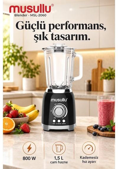 Musullu MSL-2060 800 W Cam Sürahi Retro Blender