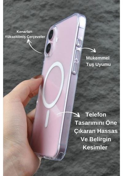 Apple Uyumlu iPhone 16 Şeffaf Kılıf Magsafe Özellikli Hybrid Kristal Kapak Şeffaf