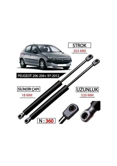 Peugeot 206 Hatchback Bagaj Amortisörü Takimi Yan Sanayi 8731e6