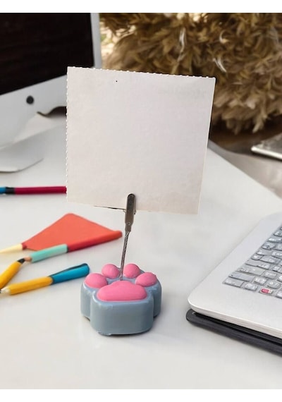 Gri Pembe Sevimli Kedi Patisi Fotoğraf Not Tutacak Pati Ofis Masası Hediyelik Gri Pembe