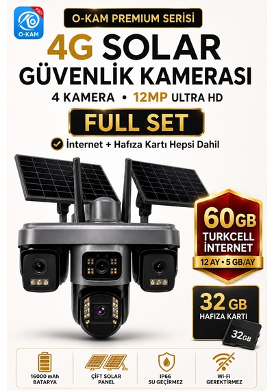 Ventus O-kam Ok335set4 12mp 4 Kameralı 4g Çift Solar Panel Gece Görüş 60gb 12ayx5gb Turkcell +32gb Hafıza
