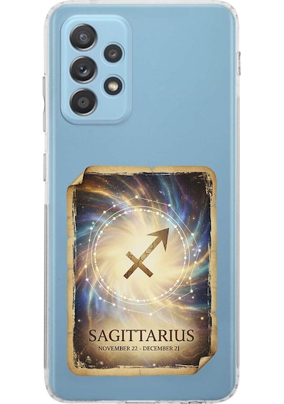 Samsung Galaxy A52 İle Uyumlu Burç Kartları Yay Tasarımlı Şeffaf Silikon Kılıf Şeffaf
