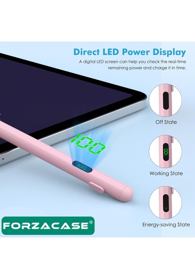 Forzacase Apple Uyumlu iOS Android Tablet Ve Telefonlar İle Led Göstergeli Dokunmatik Kalem Pembe - Fc1161 Pembe