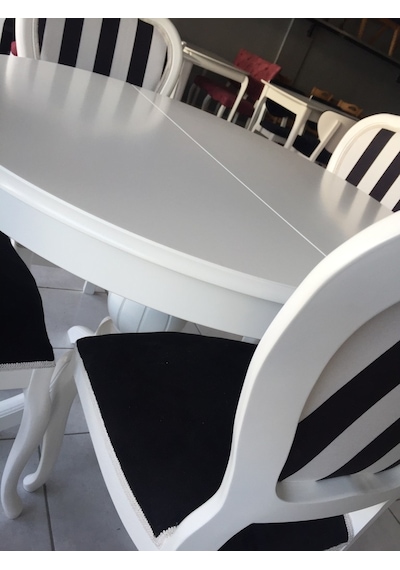 Onurdesign16 Baba Ayaklı Bambi Ahşap Siyah & Beyaz Boyalı Açılır Yemek Masasa