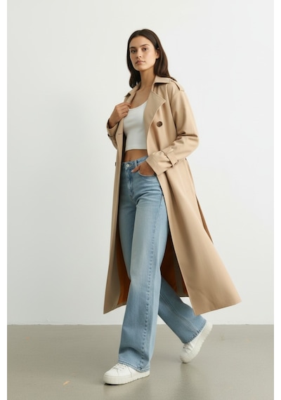 Durivya Kruvaze Yaka Oversize Trençkot Camel