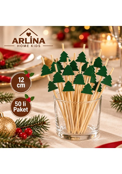 Dekoratif Çam Ağacı Bambu Kürdan 12 Cm 50'li