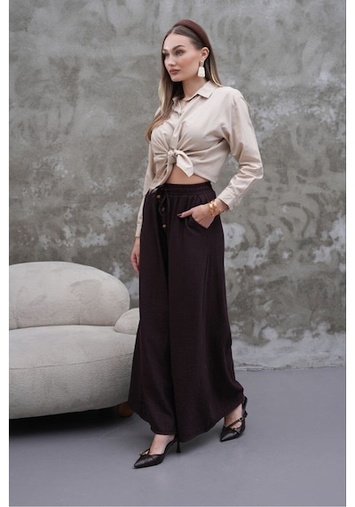 Rawea Kadın Modal Kumaş Etek Pantolon - Oversize & Geniş Paça Kahverengi