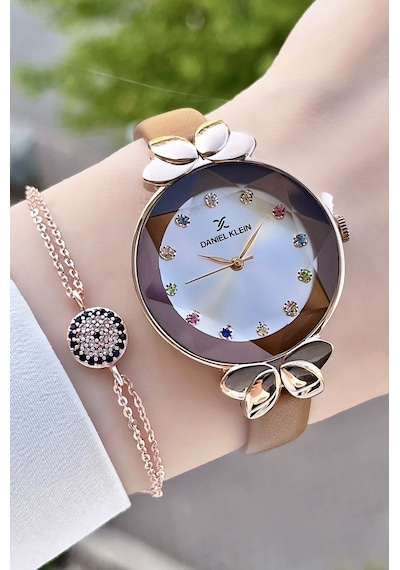 Daniel Klein DKISTE38 Kasası Rose Kordonu Kah+rengi Deri Kordon Kadın Kol Saati + Bileklik