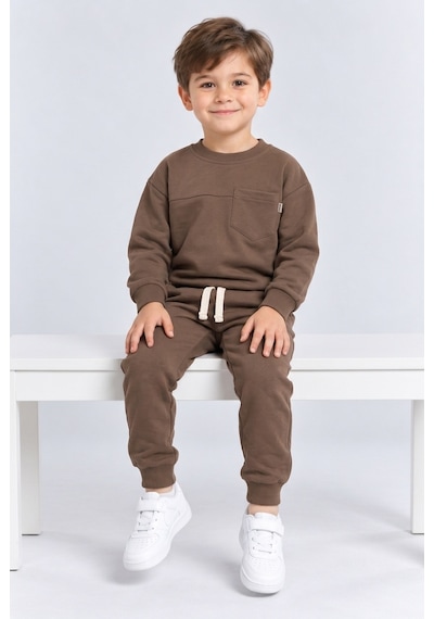 Ahengim Erkek Çocuk Cepli Sweatshirt Ve Jogger Eşofman Altı 2 Li Takım Günlük Rahat Çocuk Eşofman Seti Ak125 Kahverengi Ahengim Erkek Çocuk Cepli Sweatshirt Ve Jogger Eşofman Altı 2 Li Takım Günlük Rahat Çocuk Eşofman Seti Ak125 Kahverengi